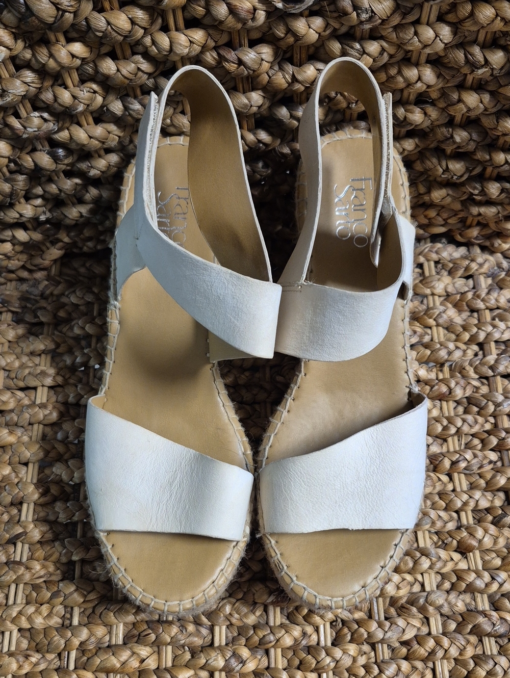 Franco Sarto Cream Leather Espadrille Sandals